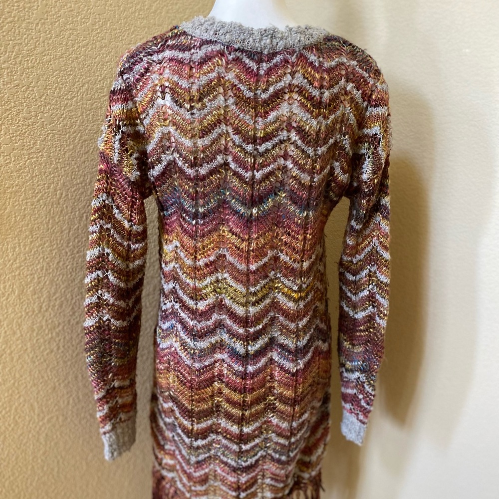 Zigzag Patterned Tunic Length Cardigan Sweater - image 4
